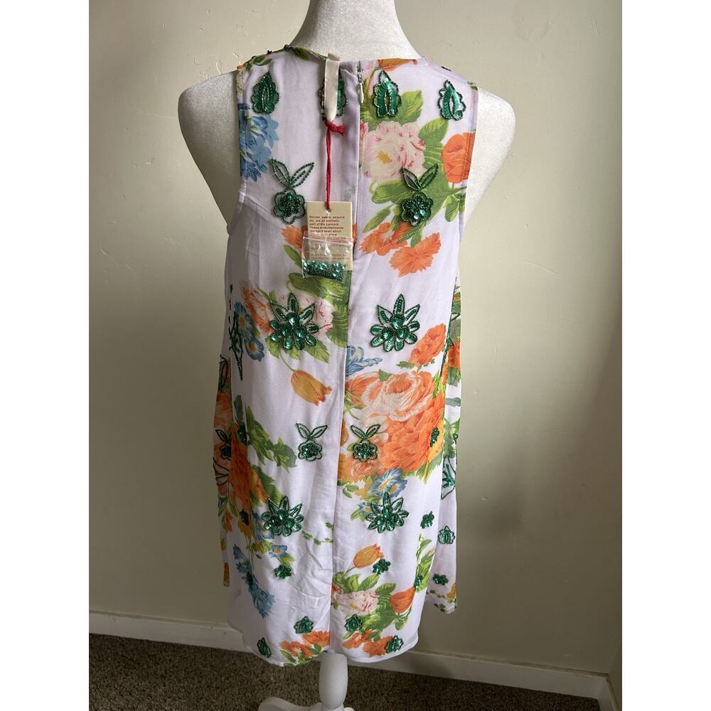 Raga Anthropologie Beaded Sequin Floral Mini Dress S Sleeveless Boho NWT - Picture 7 of 16